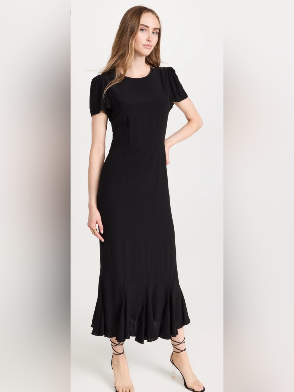 RHODE Black Maxi Dress with Fluted Hem